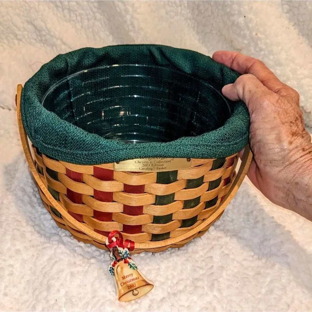Longaberger 2003 Christmas Caroling Basket Liner Protector Bell Tie-On USA